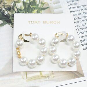 Tory Burch Kira Gold Pearl Hoop Earrings